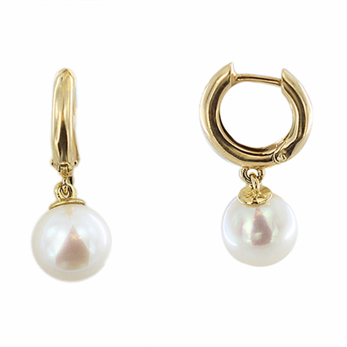 8-8.5mm Cultured Freshwater White Pearl Earrings 14ct Yellow Gold