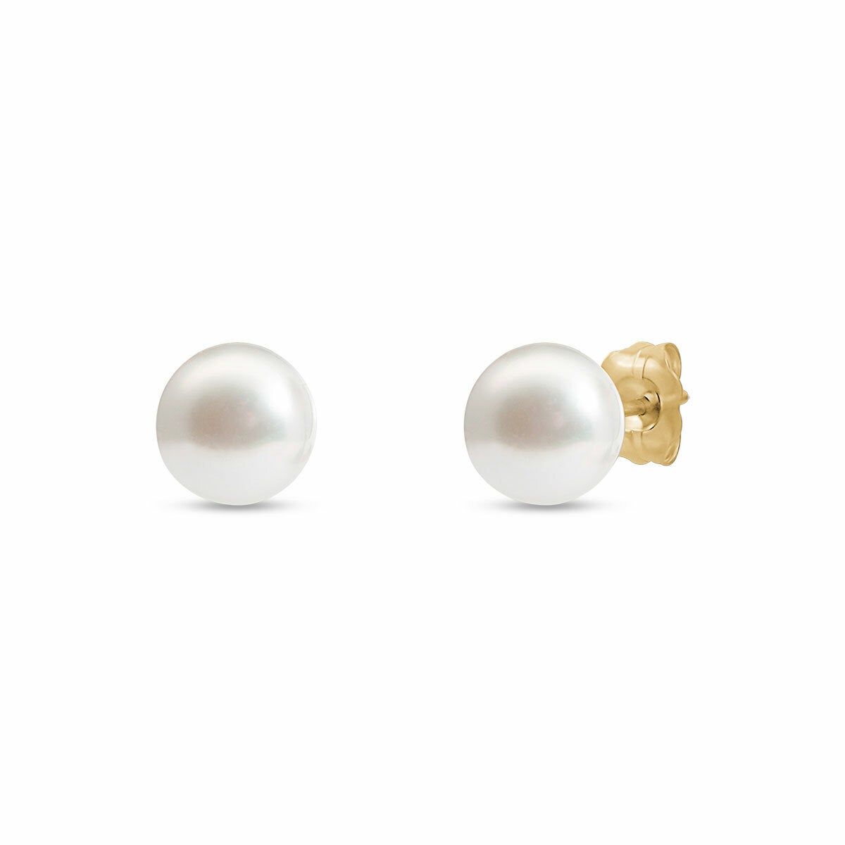 7-7.5mm Cultured Freshwater White Pearl Earrings 14ct Yellow Gold