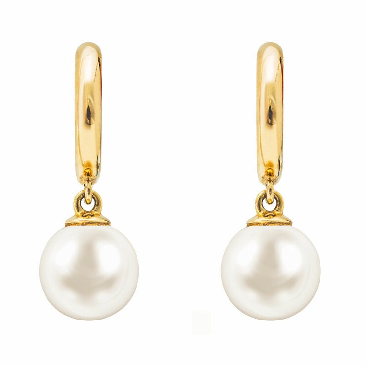 8-8.5mm Cultured Freshwater White Pearl Earrings 14ct Yellow Gold