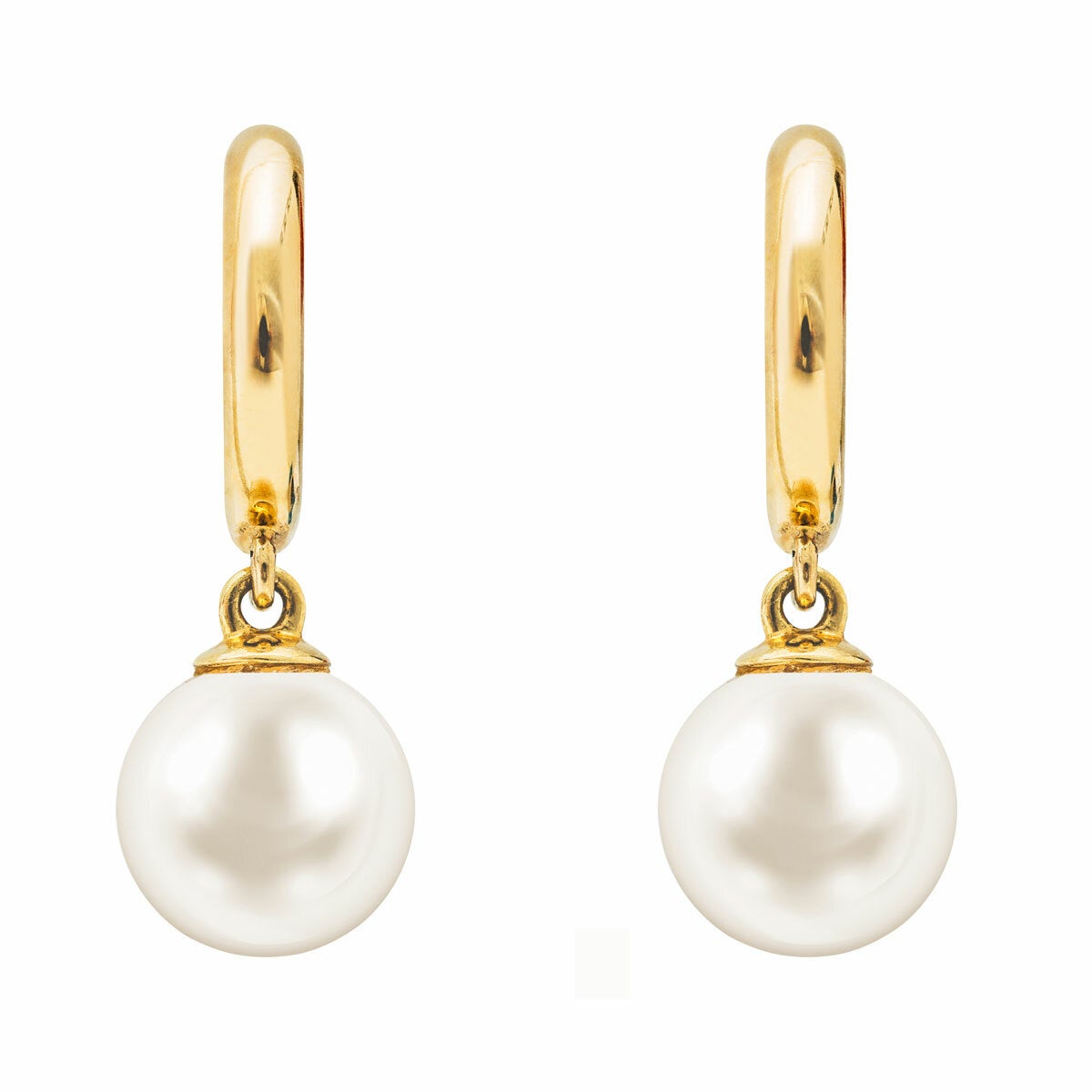 8-8.5mm Cultured Freshwater White Pearl Earrings 14ct Yellow Gold