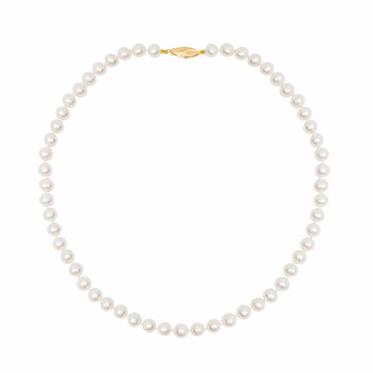 7-7.5mm Cultured Freshwater White Pearl Necklace 14ct Yellow Gold