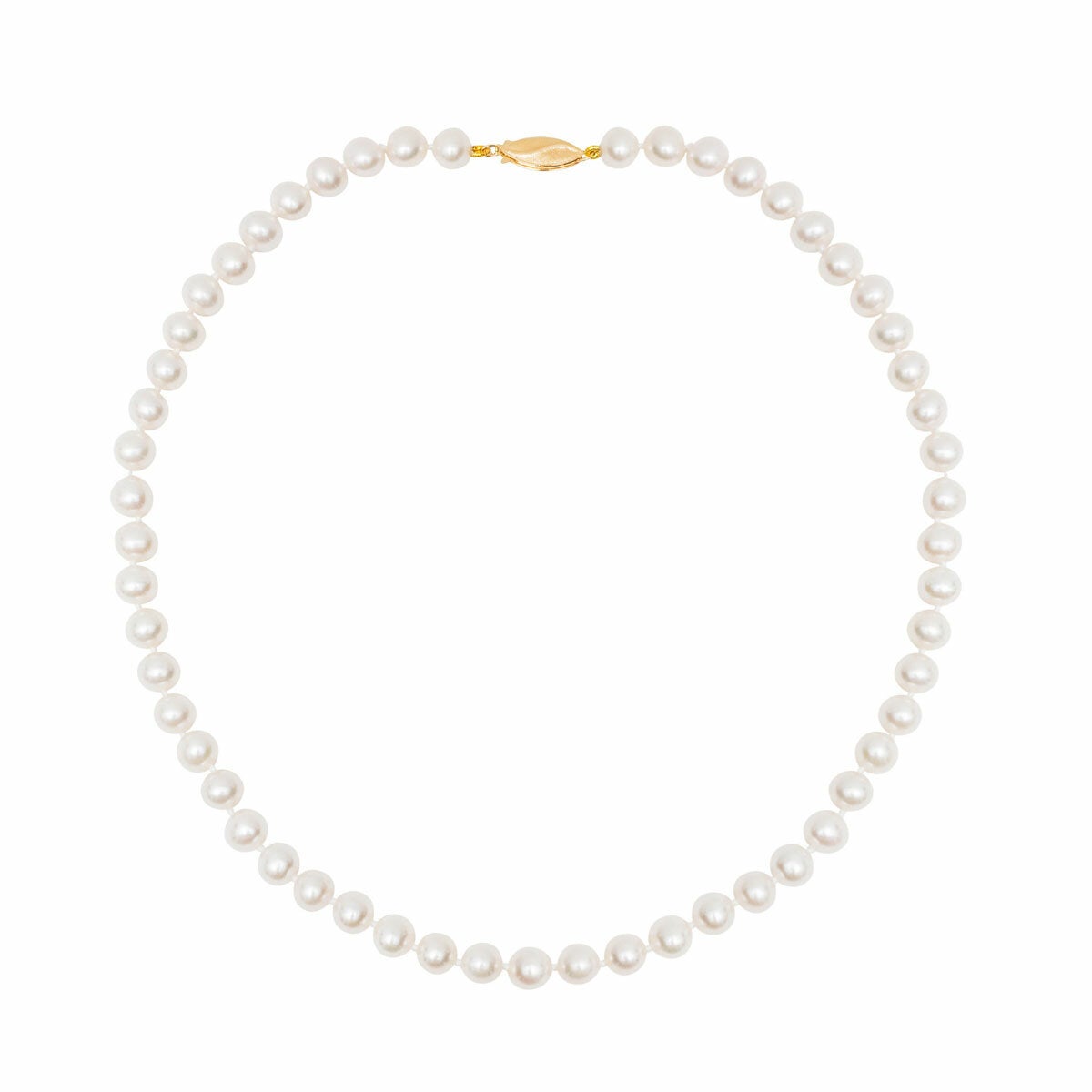 7-7.5mm Cultured Freshwater White Pearl Necklace 14ct Yellow Gold