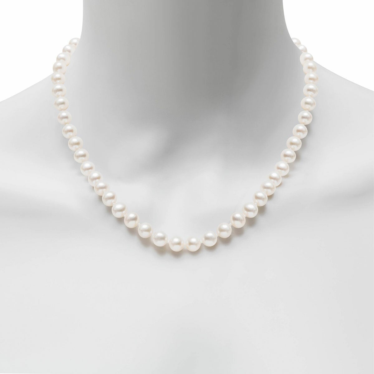 7-7.5mm Cultured Freshwater White Pearl Necklace 14ct Yellow Gold