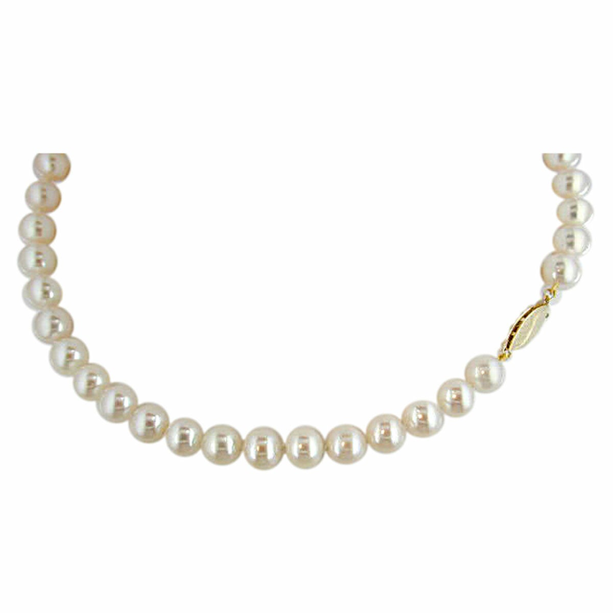 7-7.5mm Cultured Freshwater White Pearl Necklace 14ct Yellow Gold