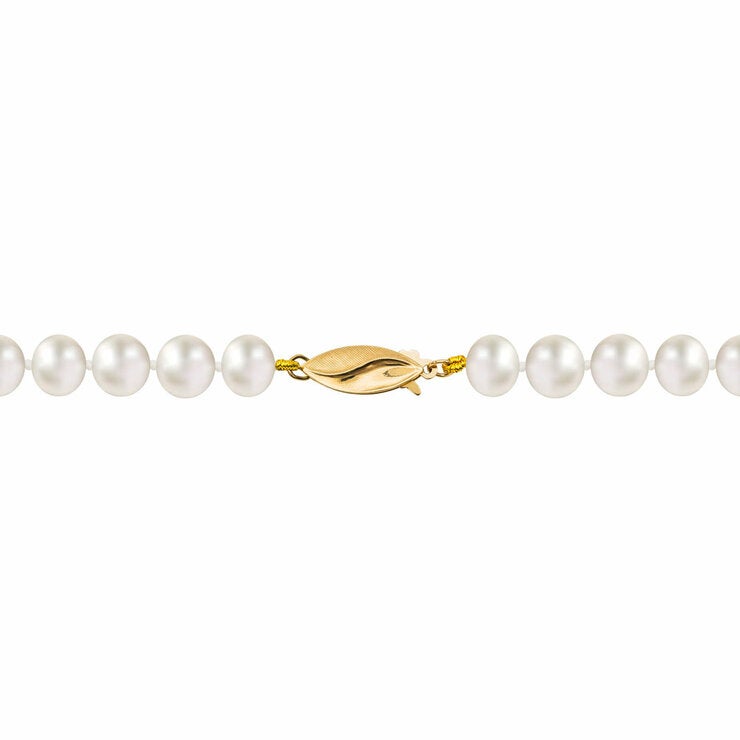 7-7.5mm Cultured Freshwater White Pearl Necklace 14ct Yellow Gold