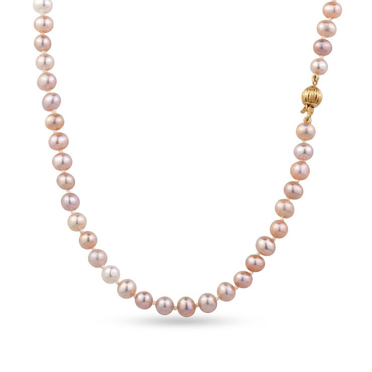 5-5.5mm Cultured Freshwater Pink Pearl Necklace 14ct Yellow Gold