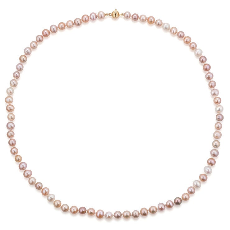 5-5.5mm Cultured Freshwater Pink Pearl Necklace 14ct Yellow Gold