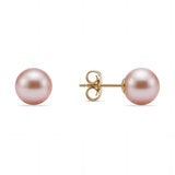 7-7.5mm Cultured Freshwater Pink Pearl Earrings 14ct Yellow Gold