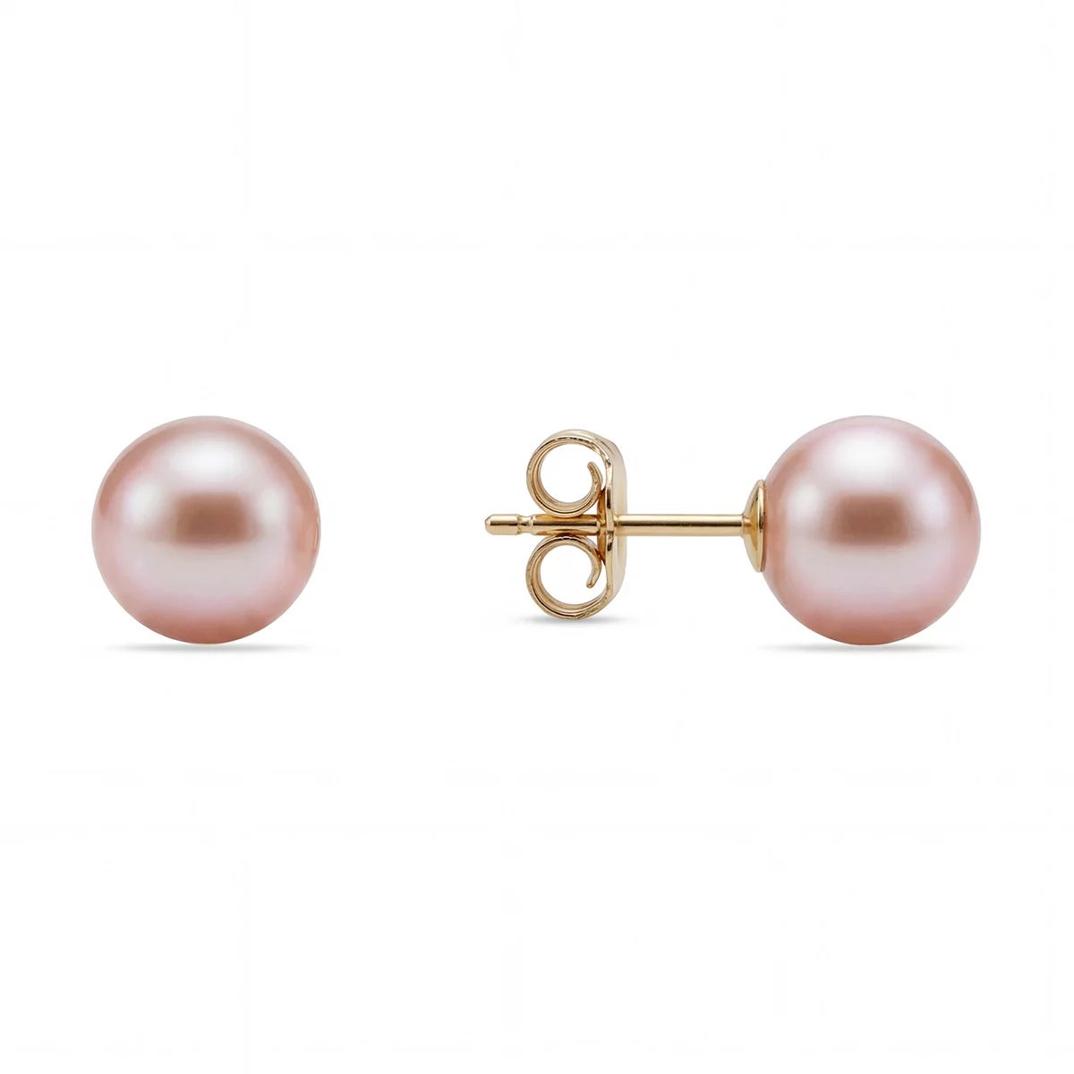 7-7.5mm Cultured Freshwater Pink Pearl Earrings 14ct Yellow Gold
