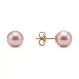 7-7.5mm Cultured Freshwater Pink Pearl Earrings 14ct Yellow Gold