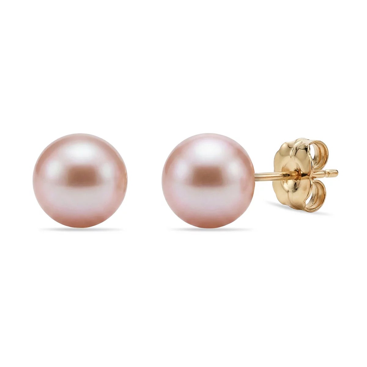 7-7.5mm Cultured Freshwater Pink Pearl Earrings 14ct Yellow Gold