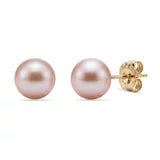 7-7.5mm Cultured Freshwater Pink Pearl Earrings 14ct Yellow Gold