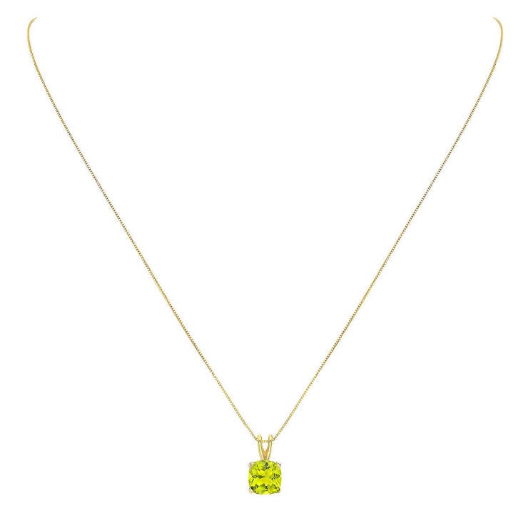 Cushion Cut Peridot Pendant 14ct Yellow Gold