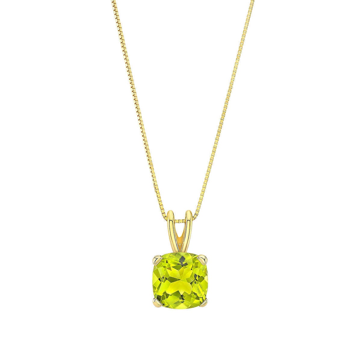 Cushion Cut Peridot Pendant 14ct Yellow Gold