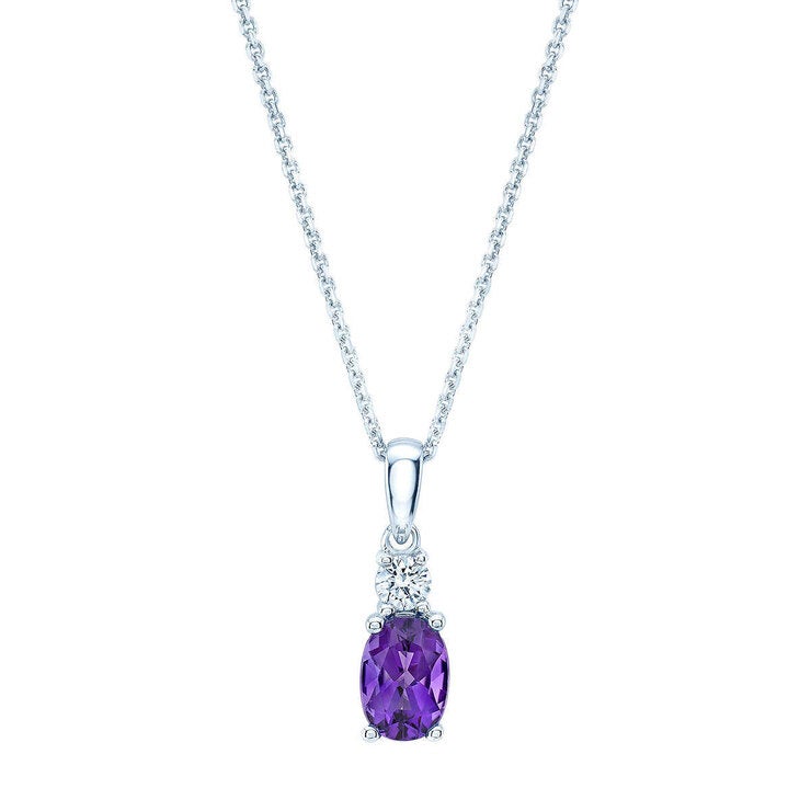 Oval Cut Amethyst & 0.09ctw Diamond Pendant 14ct White Gold