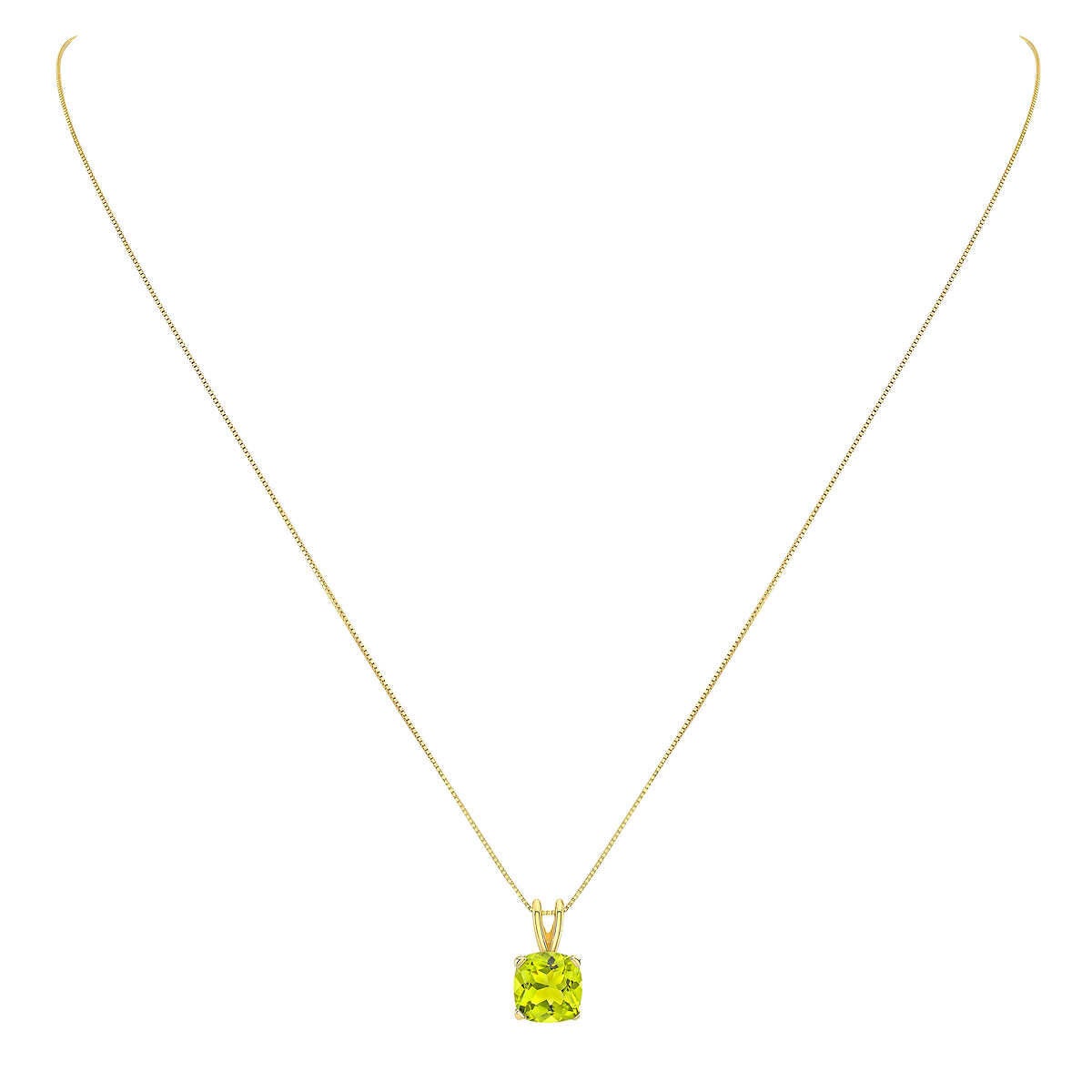 Cushion Cut Peridot Pendant 14ct Yellow Gold