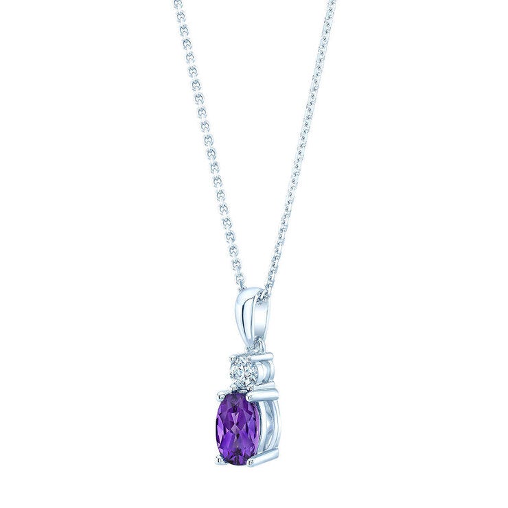 Oval Cut Amethyst & 0.09ctw Diamond Pendant 14ct White Gold