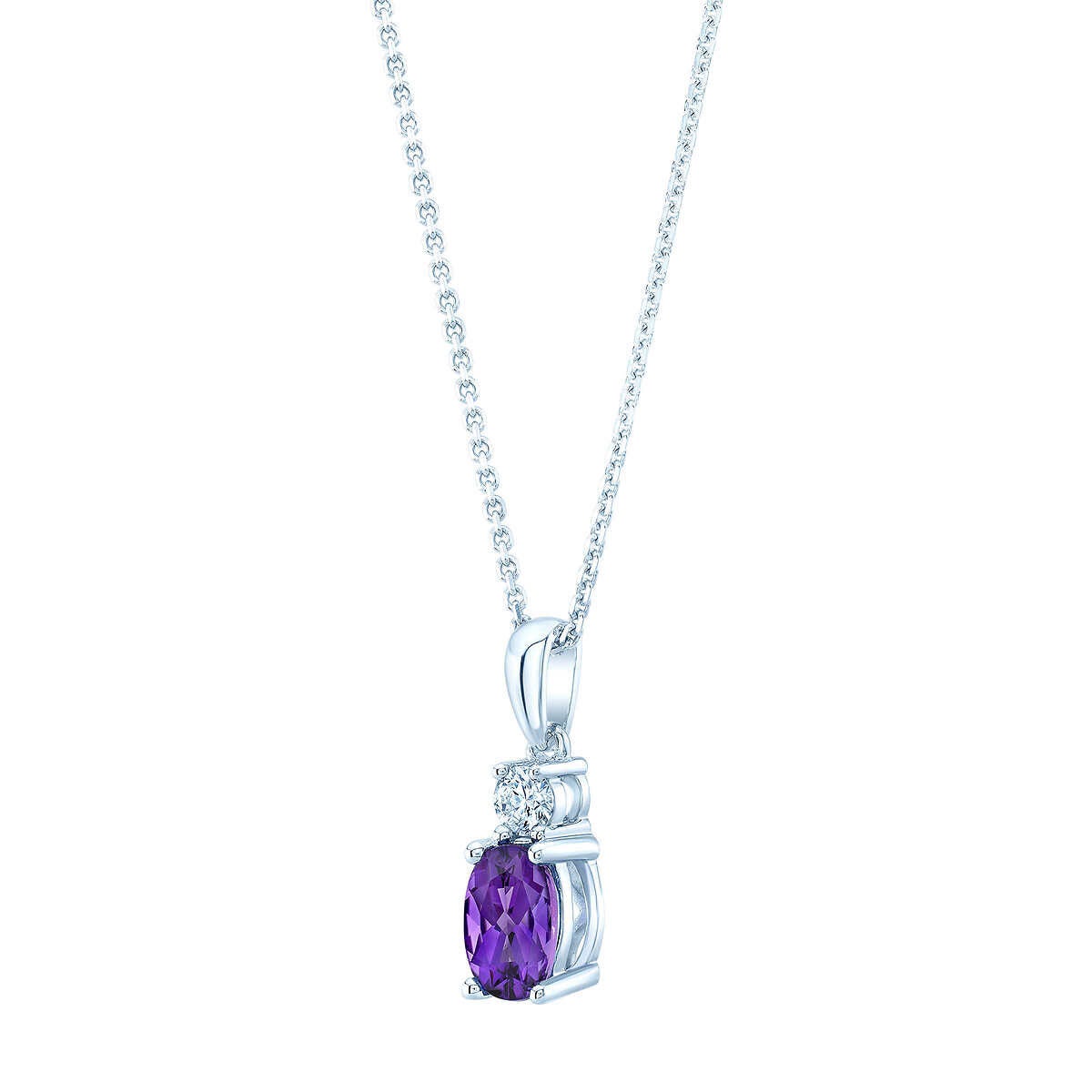 Oval Cut Amethyst & 0.09ctw Diamond Pendant 14ct White Gold