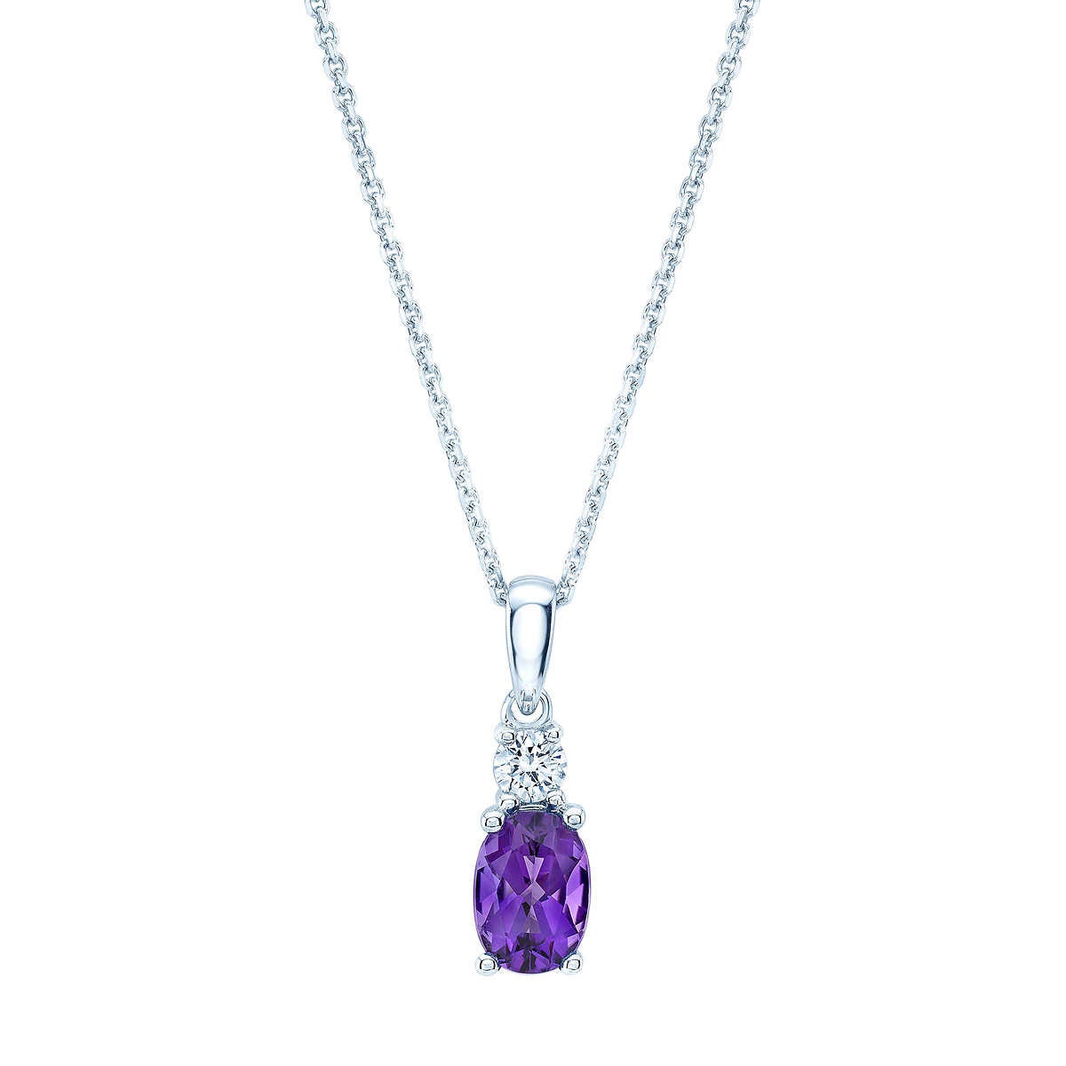 Oval Cut Amethyst & 0.09ctw Diamond Pendant 14ct White Gold