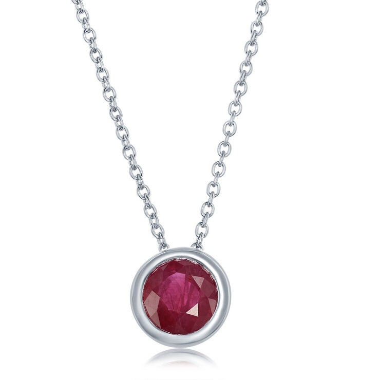 Round Cut Ruby Pendant 14ct White Gold