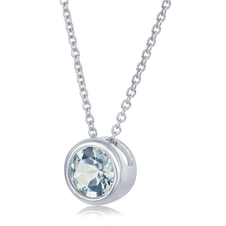Round Cut Aquamarine Pendant 14ct White Gold
