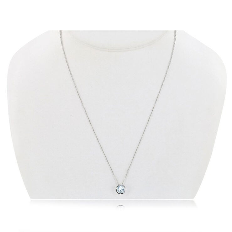 Round Cut Aquamarine Pendant 14ct White Gold