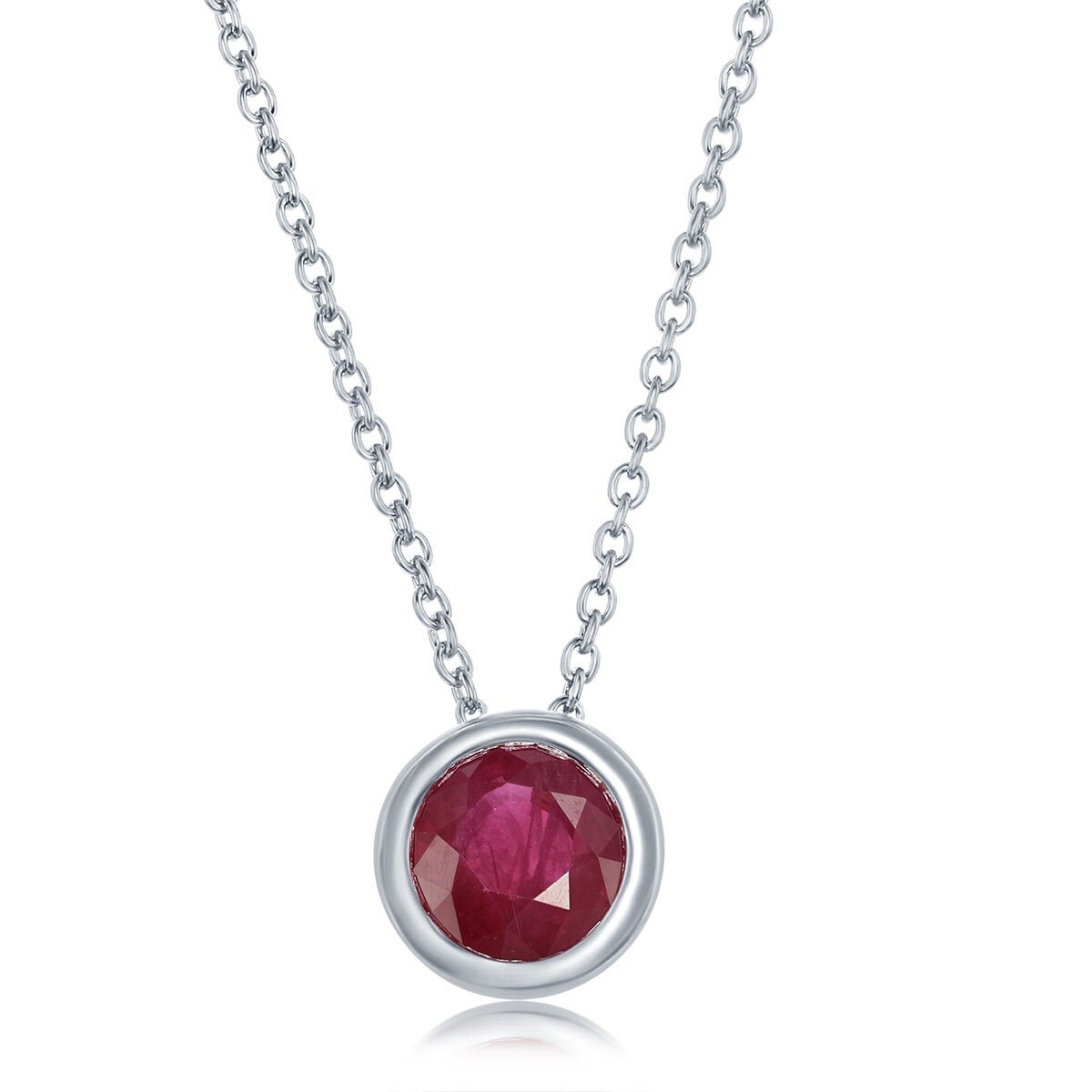 Round Cut Ruby Pendant 14ct White Gold
