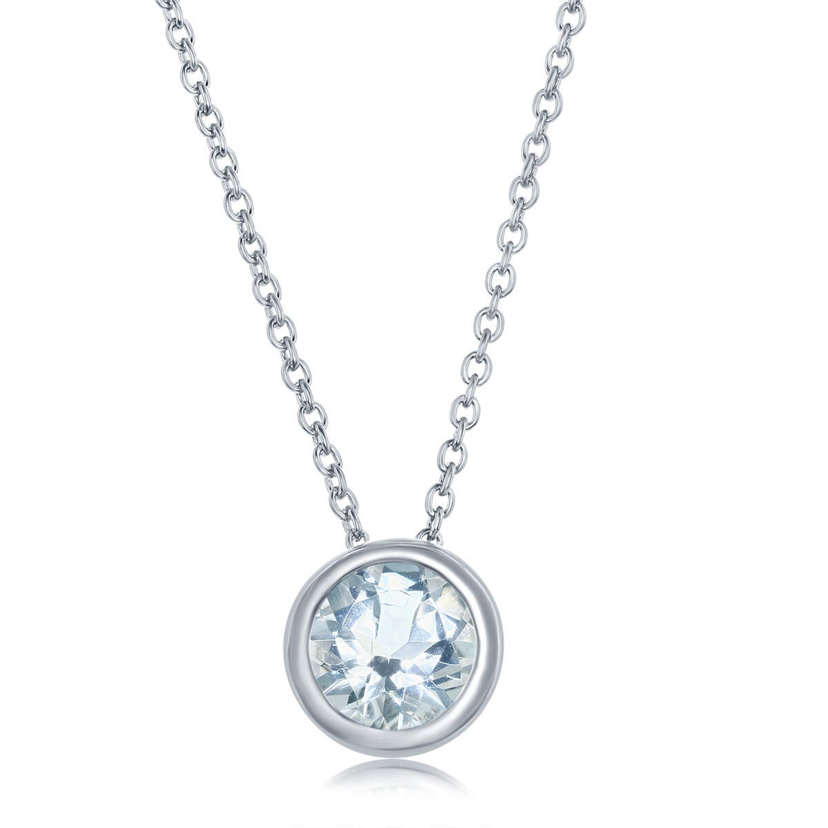 Round Cut Aquamarine Pendant 14ct White Gold