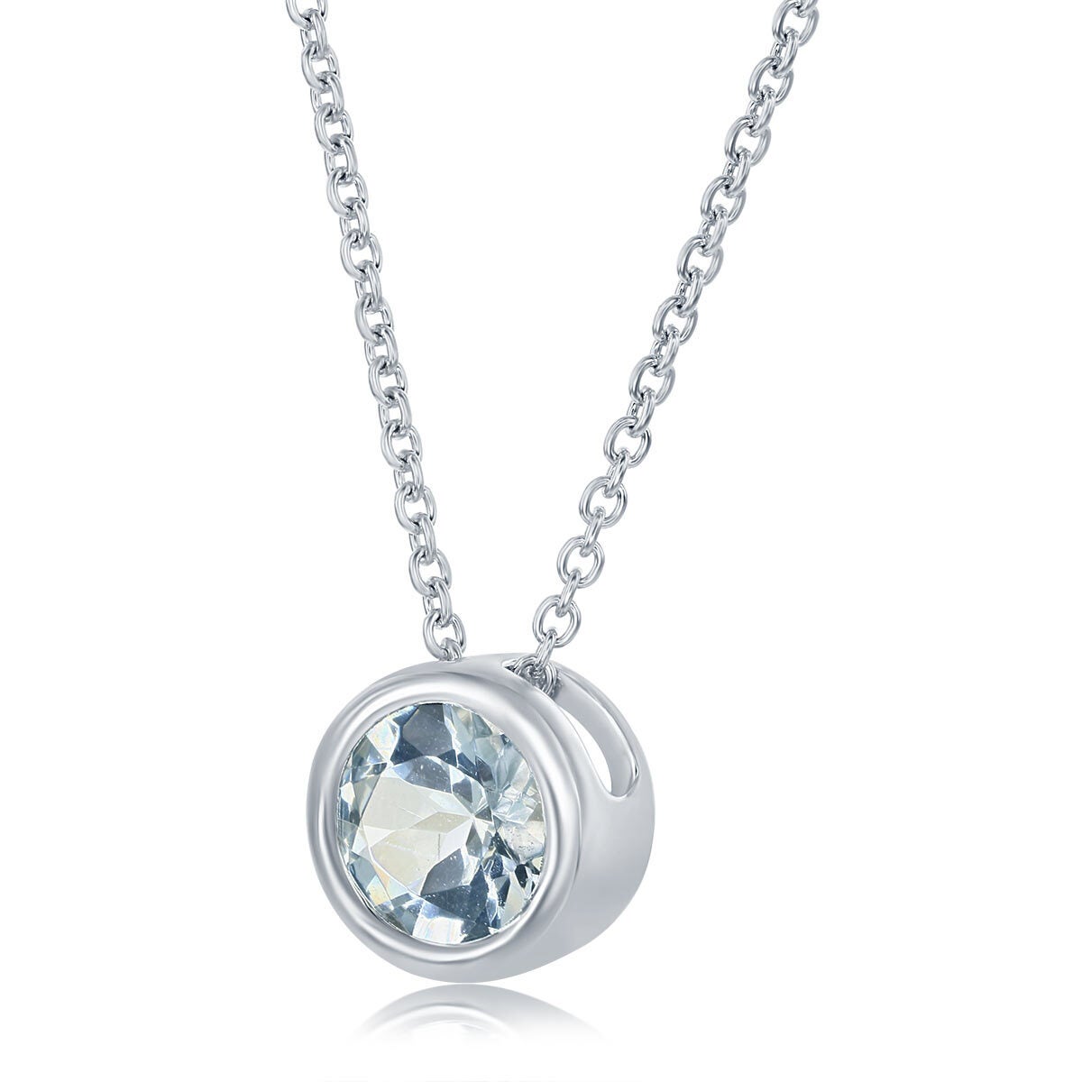 Round Cut Aquamarine Pendant 14ct White Gold