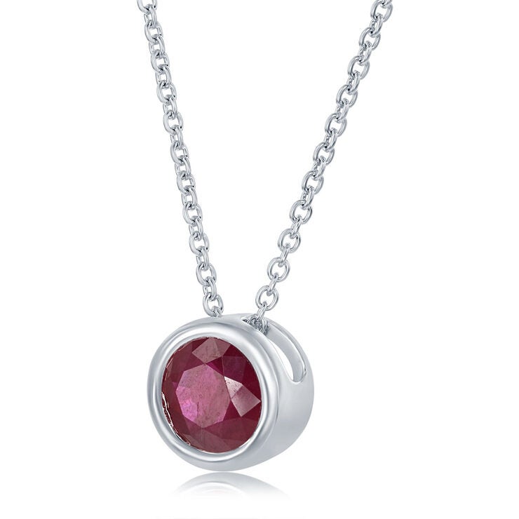 Round Cut Ruby Pendant 14ct White Gold