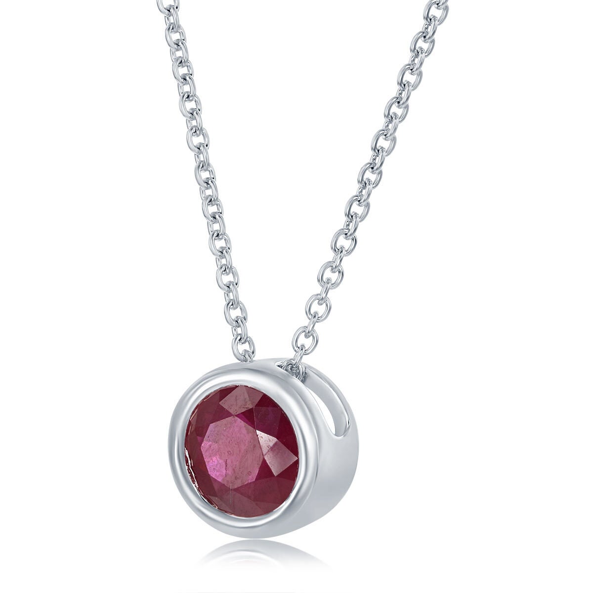 Round Cut Ruby Pendant 14ct White Gold