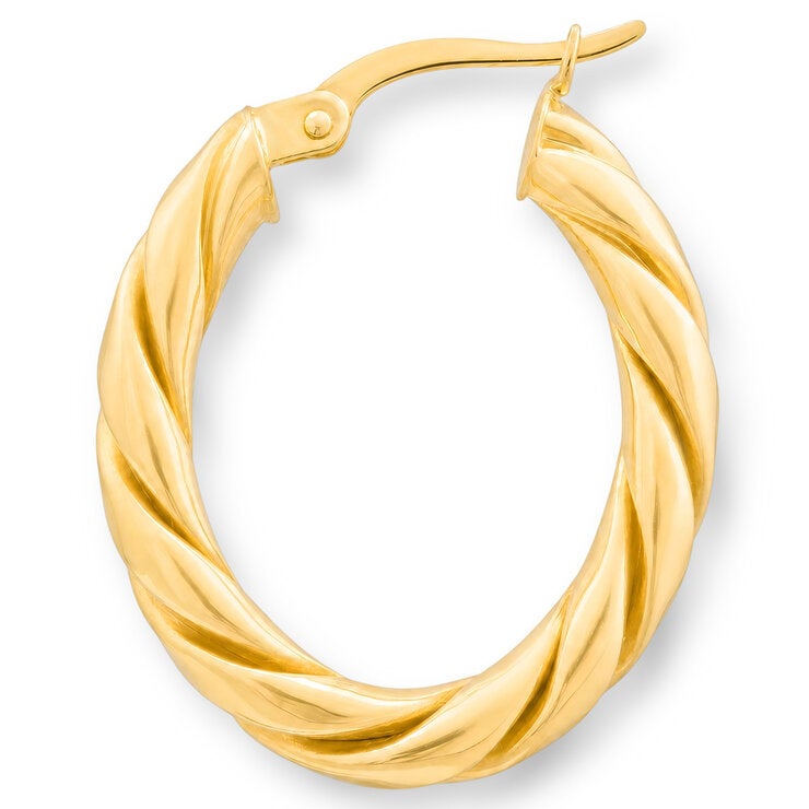 14ct Yellow Gold Twist Oval Hoop Earrings