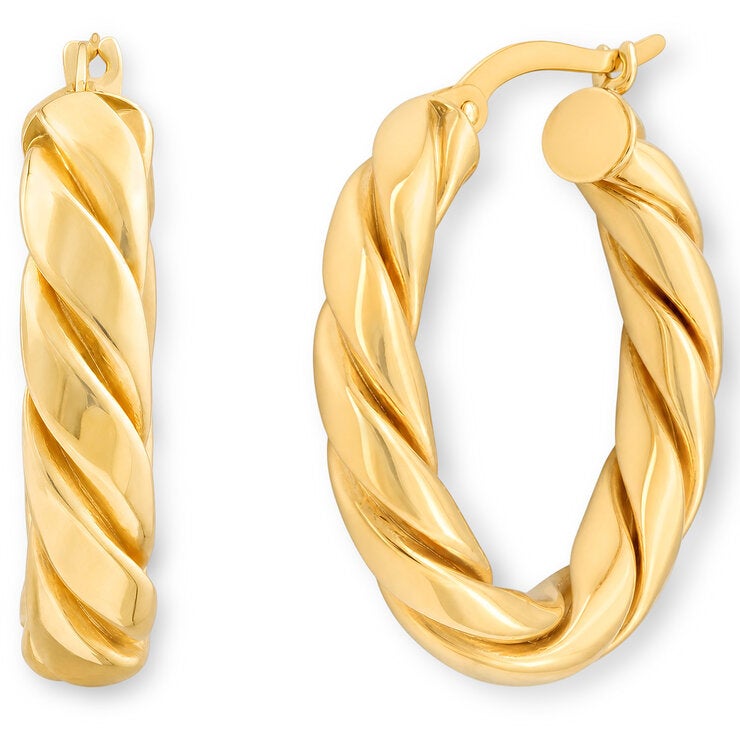14ct Yellow Gold Twist Oval Hoop Earrings