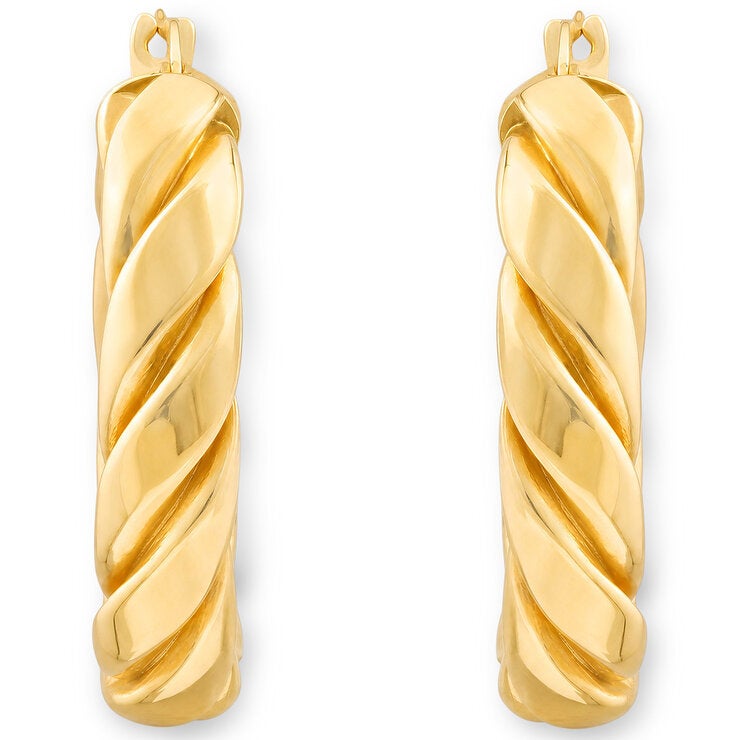 14ct Yellow Gold Twist Oval Hoop Earrings