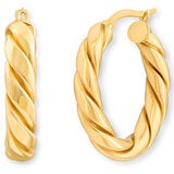 14ct Yellow Gold Twist Oval Hoop Earrings