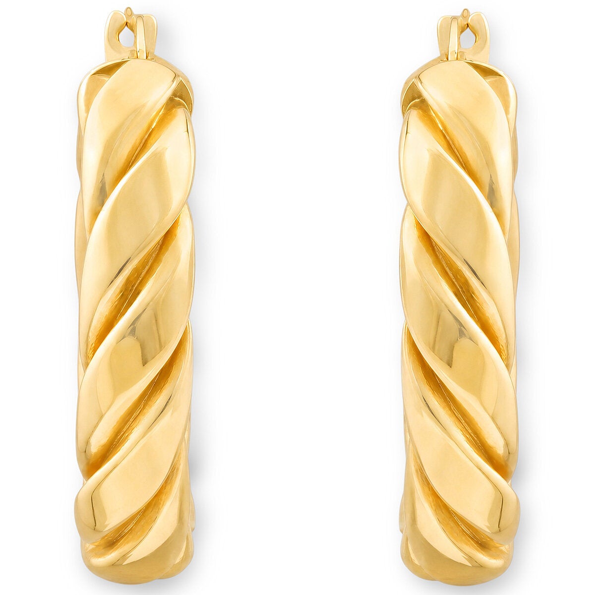 14ct Yellow Gold Twist Oval Hoop Earrings