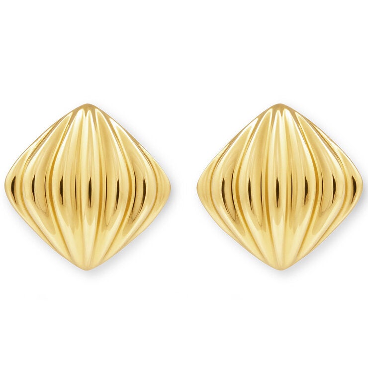 14ct Yellow Gold Textured Cushion Stud Earrings