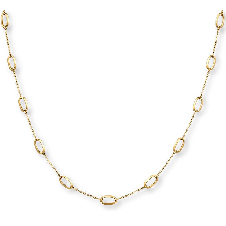 14ct Yellow Gold Paperclip Station Necklace