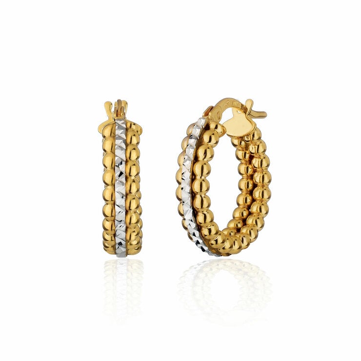 14ct Yellow & White Gold Bead Hoop Earrings