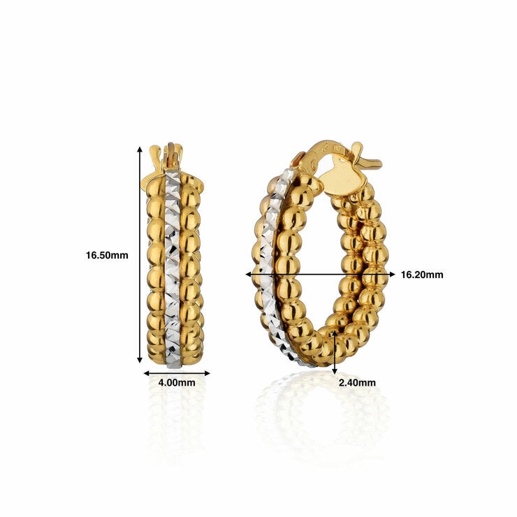 14ct Yellow & White Gold Bead Hoop Earrings