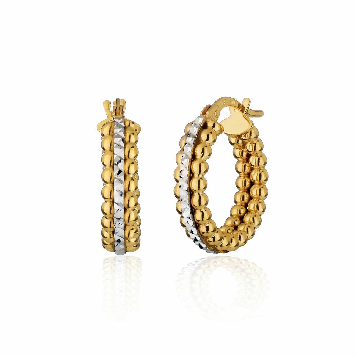 14ct Yellow & White Gold Bead Hoop Earrings