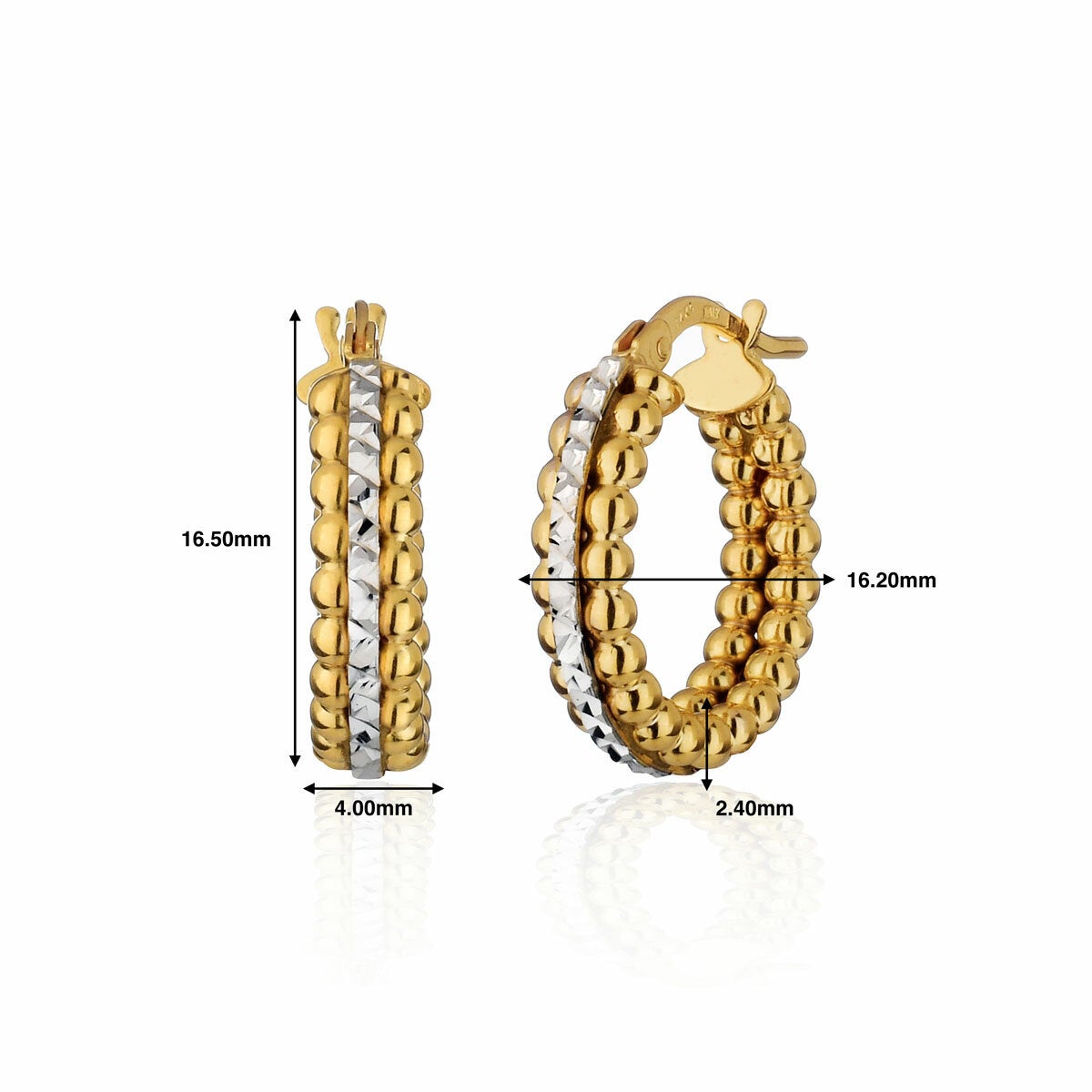 14ct Yellow & White Gold Bead Hoop Earrings