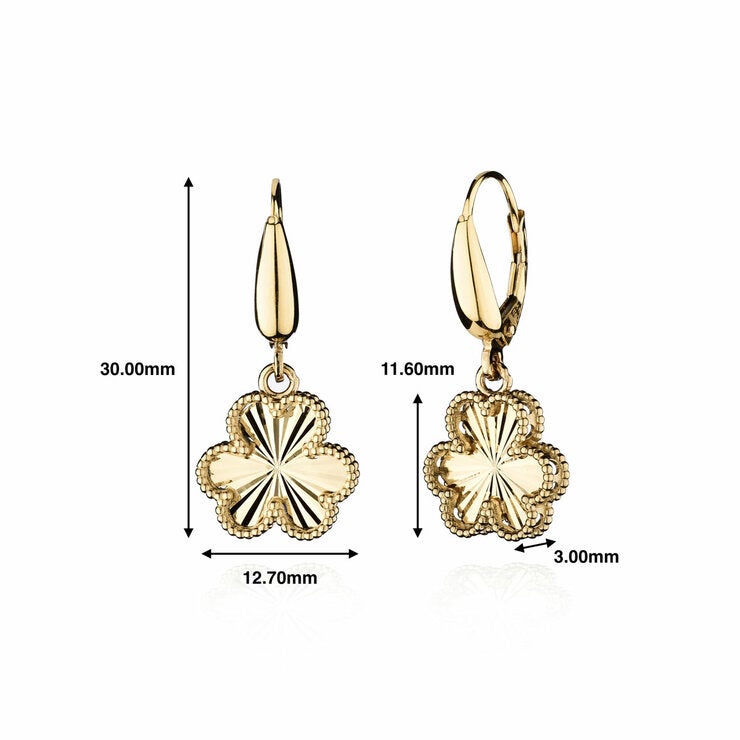 14ct Yellow Gold Three Heart Diamond Cut Earrings