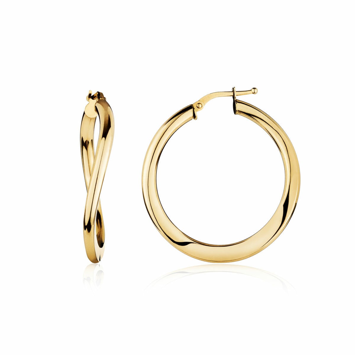 14ct Yellow Gold Shiny Twist Hoop Earrings