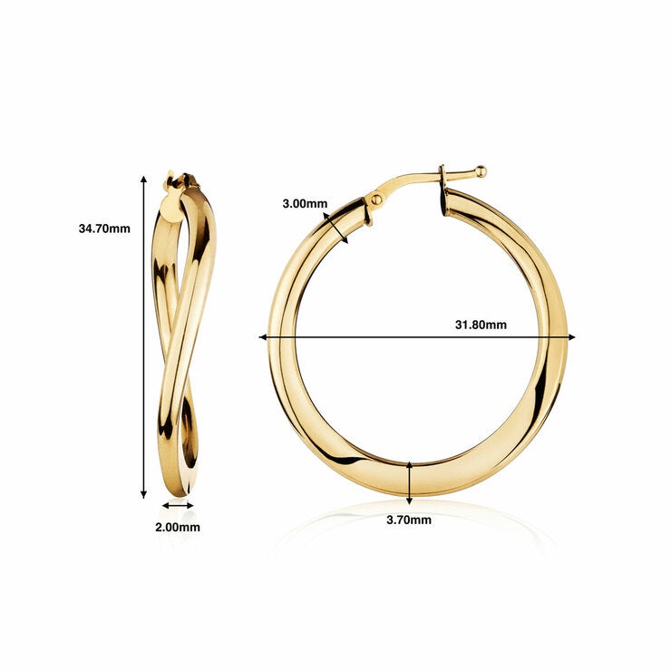 14ct Yellow Gold Shiny Twist Hoop Earrings