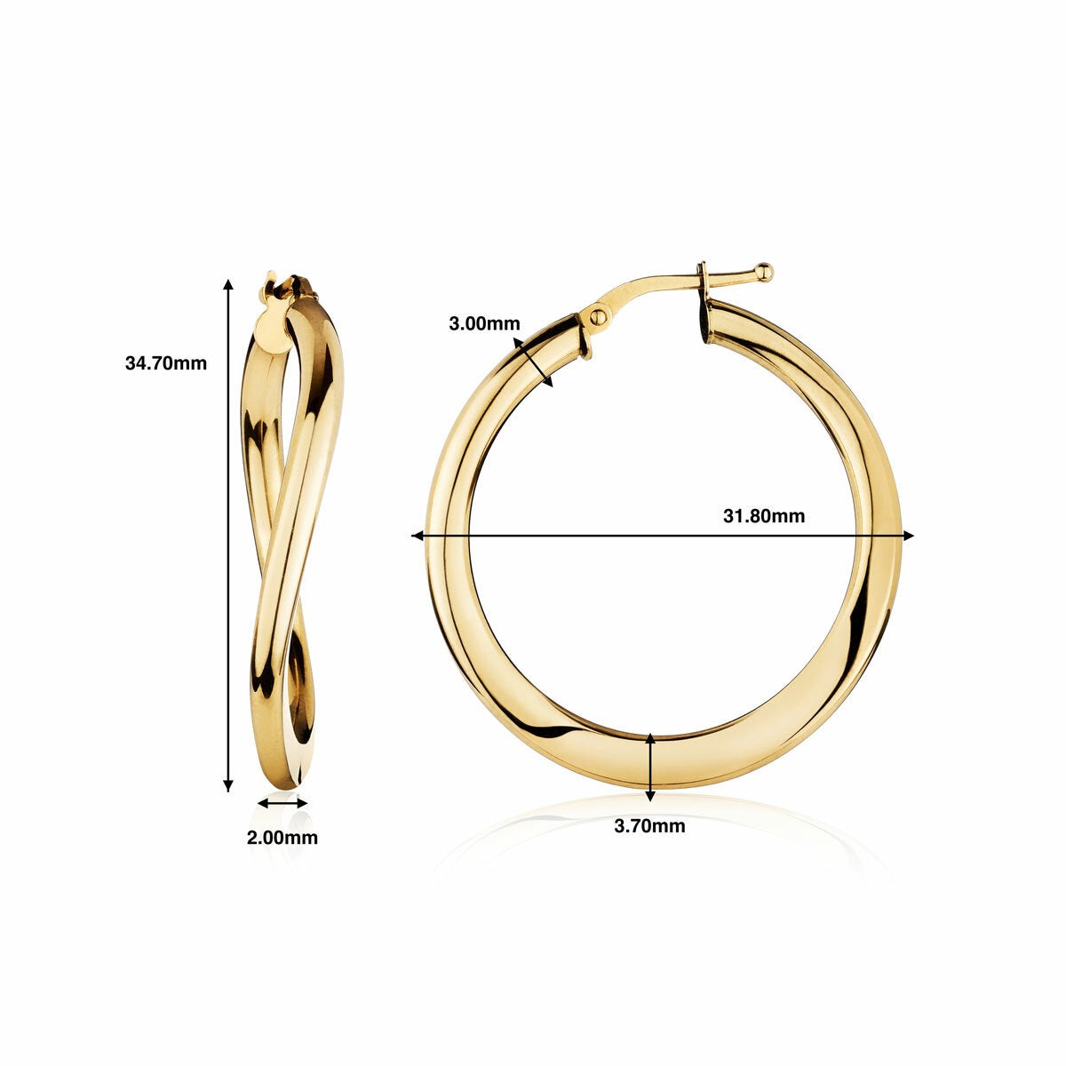 14ct Yellow Gold Shiny Twist Hoop Earrings