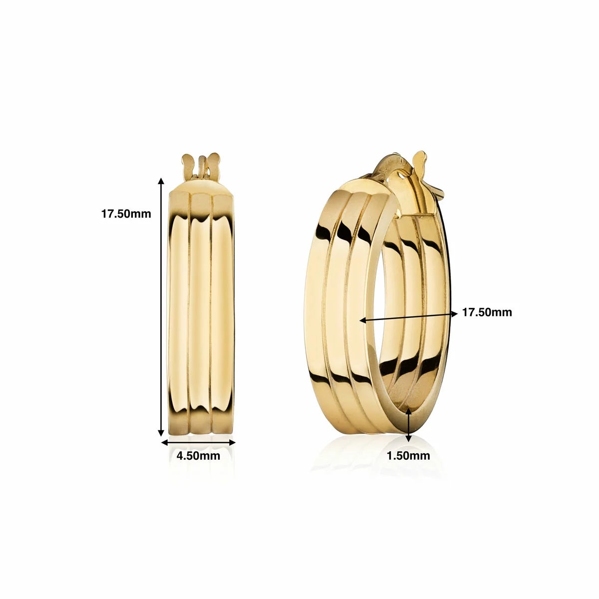 14ct Yellow Gold Tri Hoop Earrings