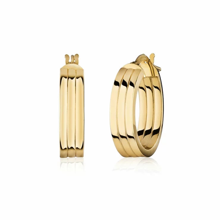 14ct Yellow Gold Tri Hoop Earrings