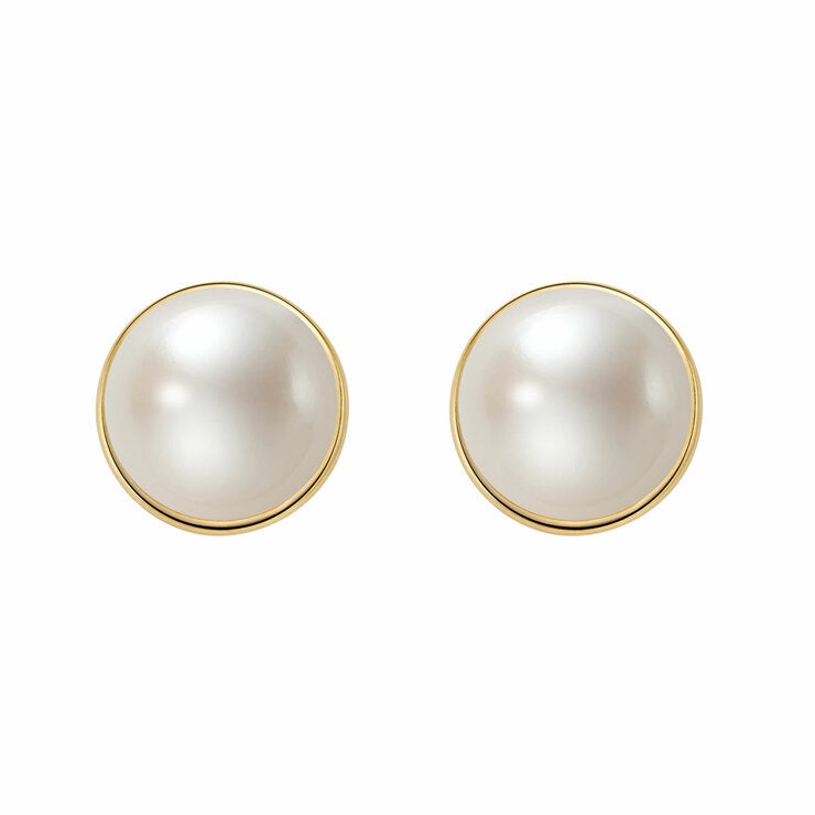10-10.5mm Cultured Freshwater Pearl Bezel Earrings 14ct Yellow Gold