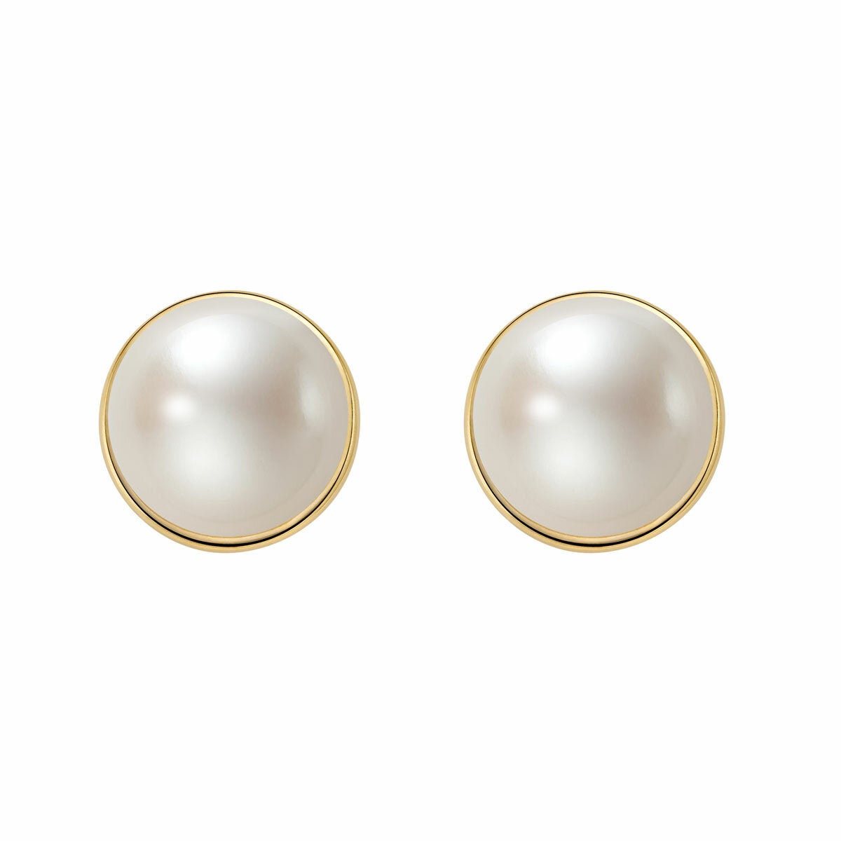 10-10.5mm Cultured Freshwater Pearl Bezel Earrings 14ct Yellow Gold